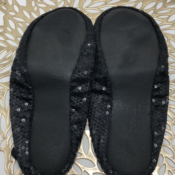 Black Sequins Foldable Soft Sole Ballet Slippers with Brighton Drawstring Bag - Picture 6 of 10